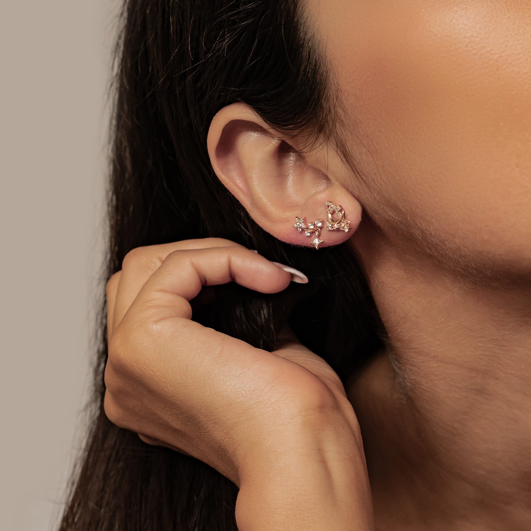 Sparkling Moon & Star Earring Set Sterling Silver